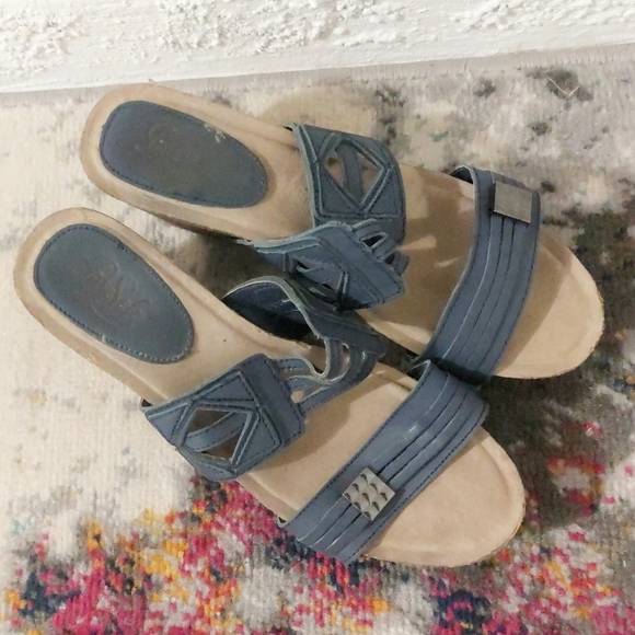 Pure Sole Navy Blue Strappy Leather Wedge Sandal Womens Size 8 As Is - Picture 3 of 8